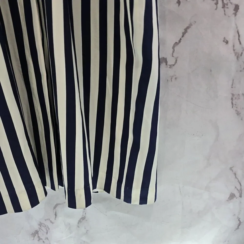 Vintage Silk Dress Womens Large 12 Navy Cream White Midi Maxi Striped Talbots - Picture 4 of 16